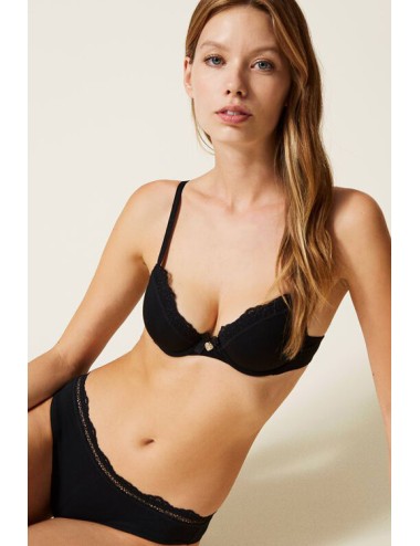 Twinset - reggiseno push-up con pizzo 222ll6b00 00006 nero