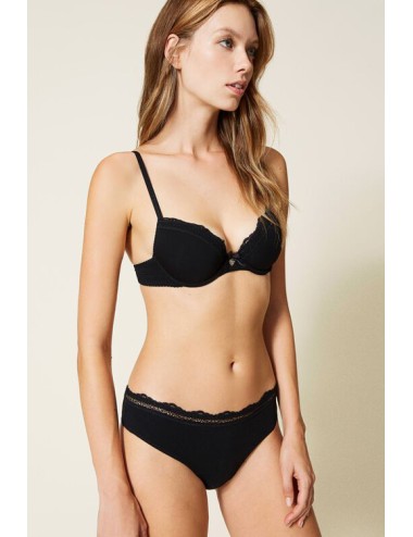 Twinset - reggiseno push-up con pizzo 222ll6b00 00006 nero