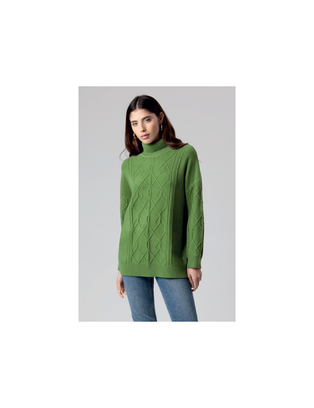 Fresh flower - maglia  lupetto over treccia ff098 2615 verde prato