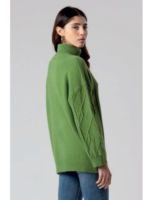 Fresh flower - maglia  lupetto over treccia ff098 2615 verde prato