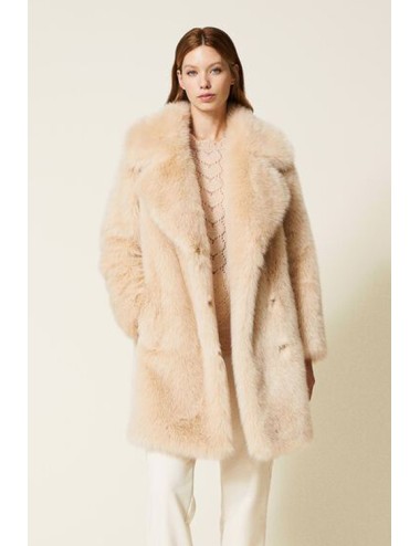 Twinset - cappotto doppiopetto in faux fur 222ll2gyy 00353 cream