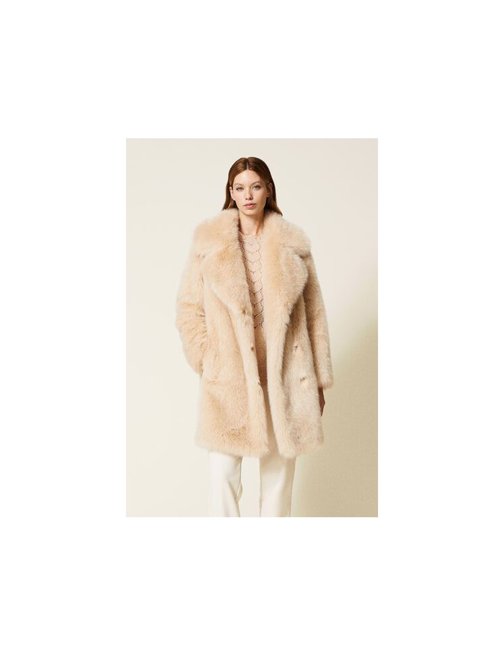 Twinset - cappotto doppiopetto in faux fur 222ll2gyy 00353 cream