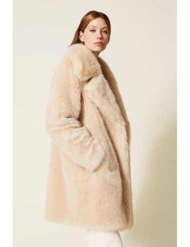 Twinset - cappotto doppiopetto in faux fur 222ll2gyy 00353 cream