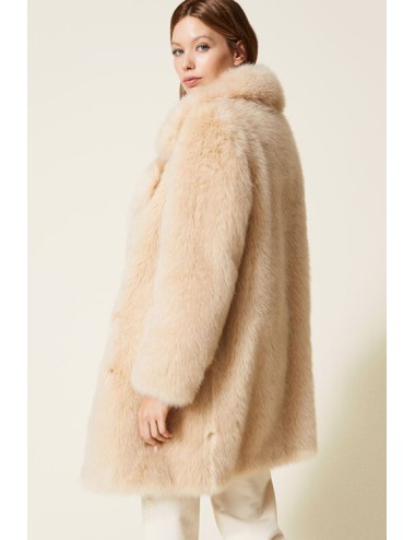 Twinset - cappotto doppiopetto in faux fur 222ll2gyy 00353 cream