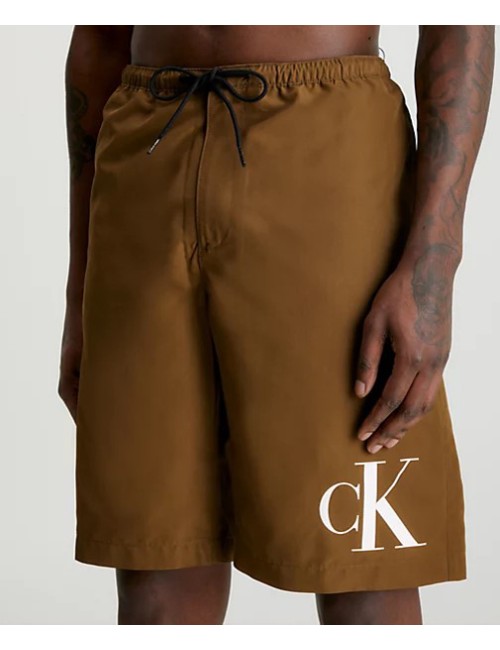 Ck - pantaloncini da surf - ck monogram km0km00805-gxh brown olive