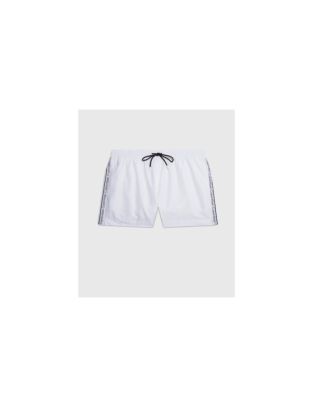 Ck - pantaloncini da bagno con cordoncino corto - logo tape km0km00811-ycd pvh classic white