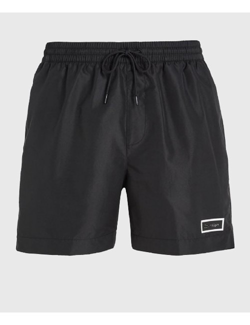 Ck - pantaloncini da bagno con cordoncino medio - core solids km0km00812-beh black