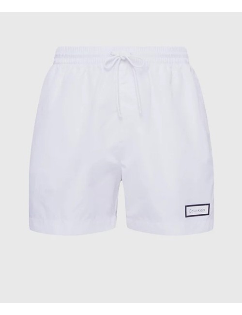 Ck - pantaloncini da bagno con cordoncino medio - core solids km0km00812-ycd classic white