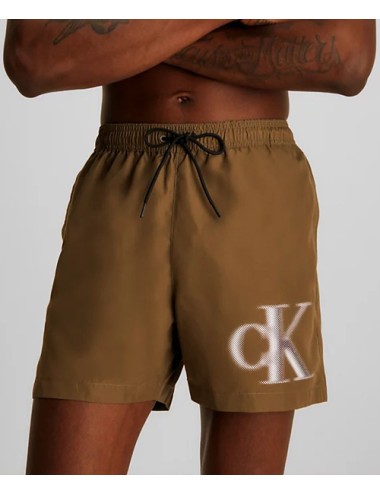 Ck - pantaloncini da bagno con cordoncino medio - ck monogram km0km00800-gxh