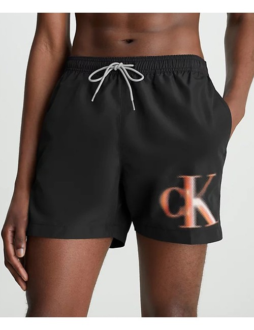 Ck - pantaloncini da bagno con cordoncino medio - ck monogram km0km00800-beh pvh black