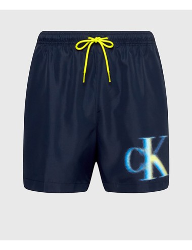 Ck - pantaloncini da bagno con cordoncino medio - ck monogram km0km00800-dca navy iris