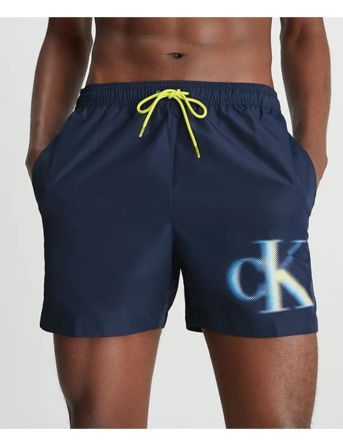 Ck - pantaloncini da bagno con cordoncino medio - ck monogram km0km00800-dca navy iris