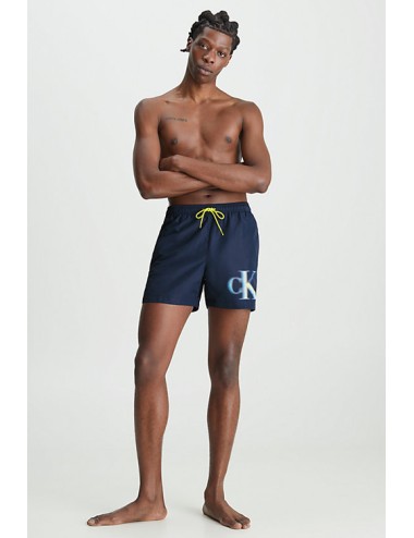 Ck - pantaloncini da bagno con cordoncino medio - ck monogram km0km00800-dca navy iris