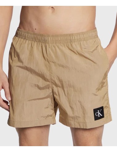 Ck - pantaloncini da bagno con cordoncino medio - ck nylon km0km00819-ab0 tawny sand