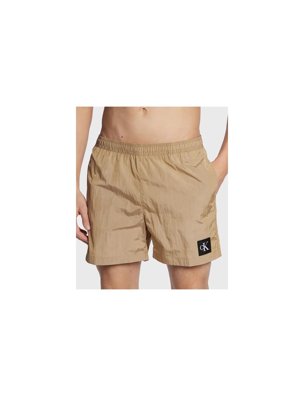 Ck - pantaloncini da bagno con cordoncino medio - ck nylon km0km00819-ab0 tawny sand