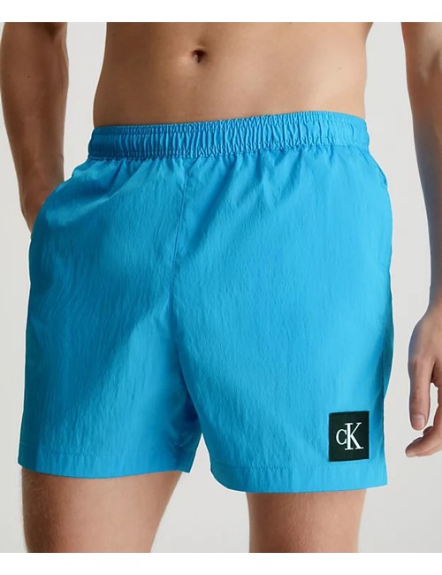 Ck - pantaloncini da bagno con cordoncino medio - ck nylon km0km00819-cy0 blue crush