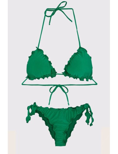 Mefui - bikini triangolo e slip brasiliano con nodi frou frou mf24-1900/1904gn verde