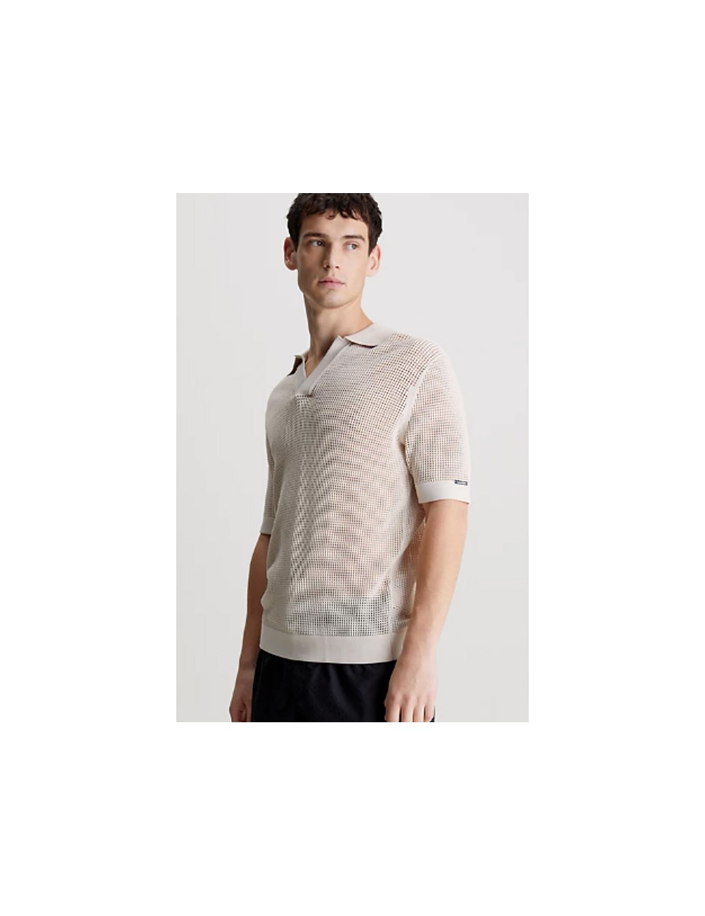 Ck - polo da spiaggia in maglia aperta km0km00963-ace beige