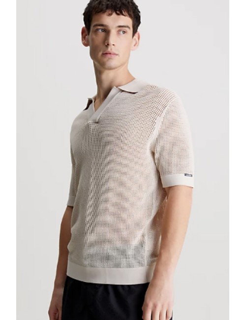 Ck - polo da spiaggia in maglia aperta km0km00963-ace beige