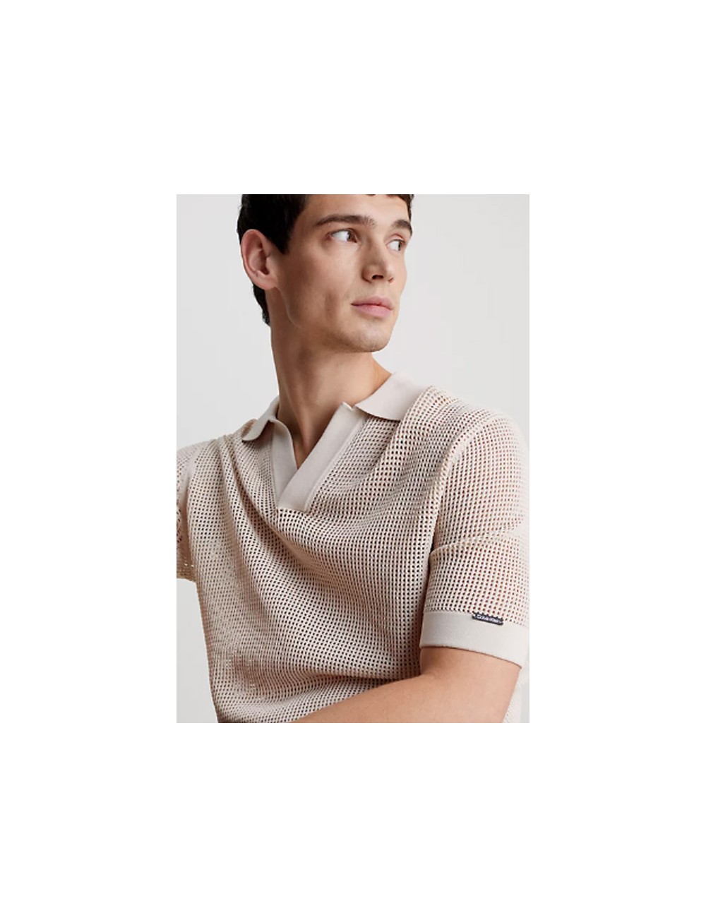 Ck - polo da spiaggia in maglia aperta km0km00963-ace beige