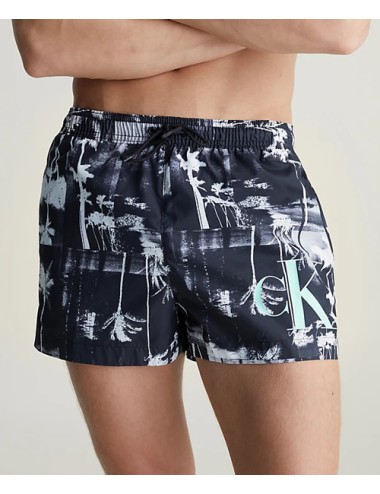 Ck - pantaloncini da bagno con cordoncino corto - ck monogram km0km00968-ogl