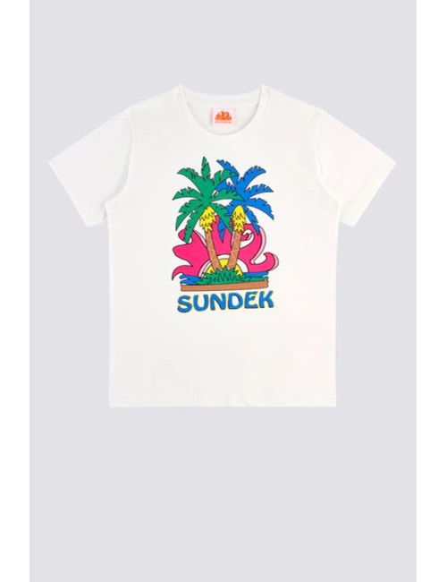 Sundek - t-shirt stampa sundek island m613tejr900 03900 bianca