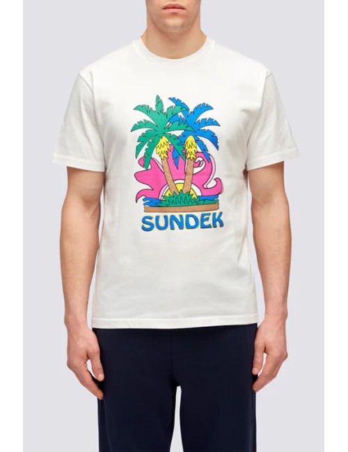 Sundek - t-shirt stampa sundek island m613tejr900 03900 bianca