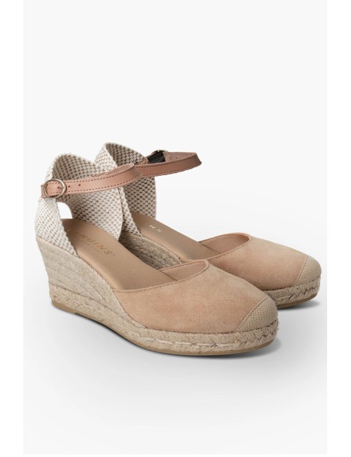 Genuins - espadrillas con zeppa carina velour g105914 mandorla