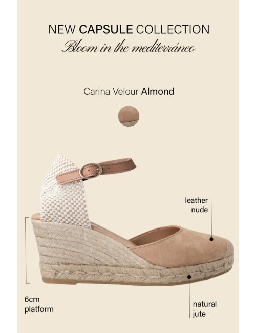 Genuins - espadrillas con zeppa carina velour g105914 mandorla