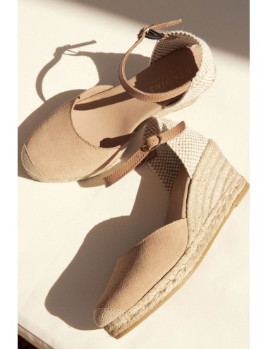 Genuins - espadrillas con zeppa carina velour g105914 mandorla