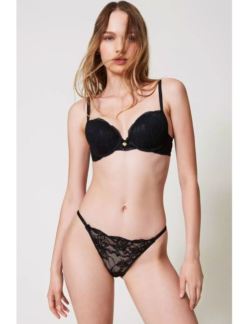 Twinset - slip perizoma in pizzo nero 242ll6e88 00006