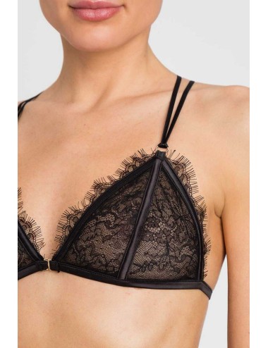 Twinset - reggiseno triangolo in pizzo e raso nero 242ll6j22  00006