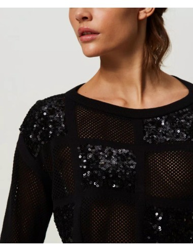 Twinset - maglia in punto rete e paillettes nero 241lb32bb 00006