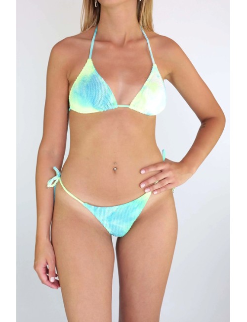 Effek - bikini triangolo e slip brasiliano regolabile tinto tie dye lime fk23-1100rf