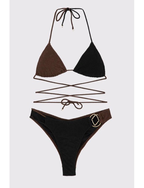 Mefui - bikini triangolo e slip fisso tooled mf24-0200bk nero