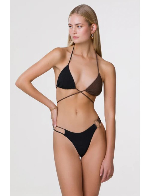 Mefui - bikini triangolo e slip fisso tooled mf24-0200bk nero