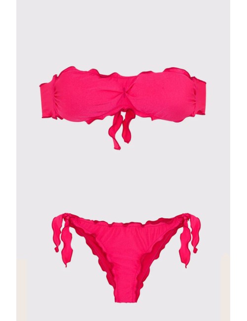 Mefui - bikini fascia e slip brasiliano con nodi frou frou mf24-1901/1904fx fuxia