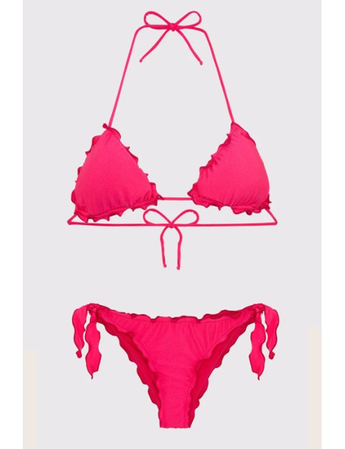 Mefui - bikini triangolo e slip brasiliano con nodi frou frou mf24-1900/1904fx fuxia