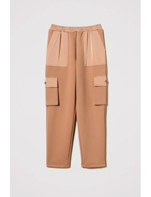 Twinset - pantaloni cargo in tessuto scuba e raso 242li2dnn 11718