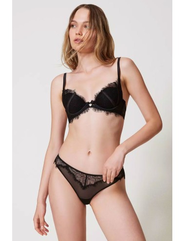 Twinset - reggiseno push-up in pizzo e raso nero 242ll6j44 00006