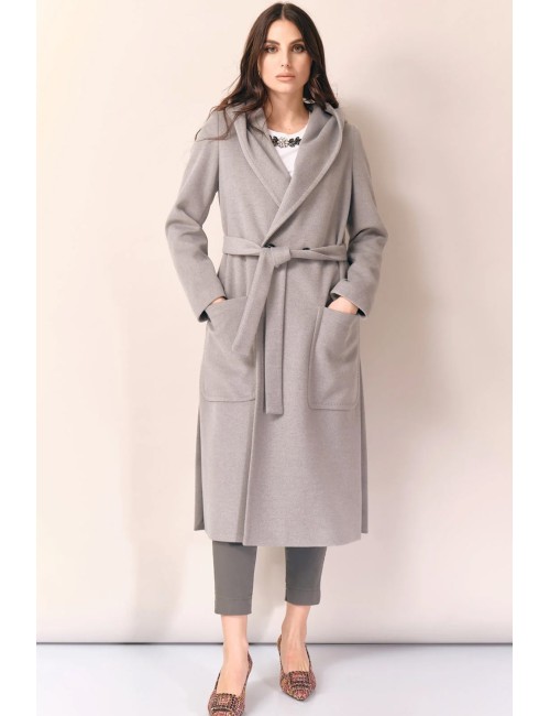 White wise - cappotto midi con cappuccio e tasconi ww19401 crema