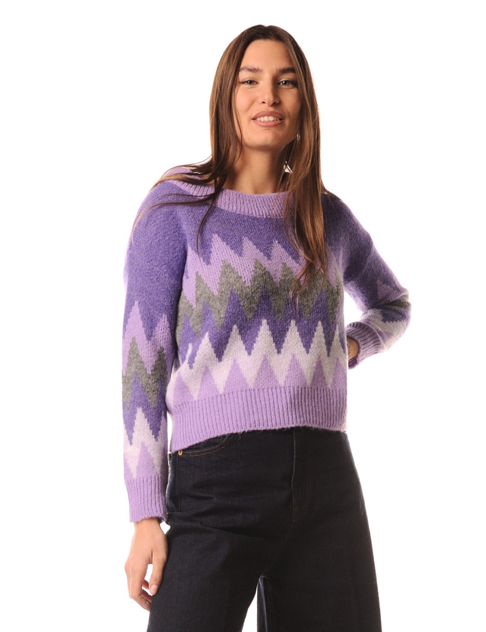 Lokita - pullover jacquard motivozig zag 1164 lok1350 lilla