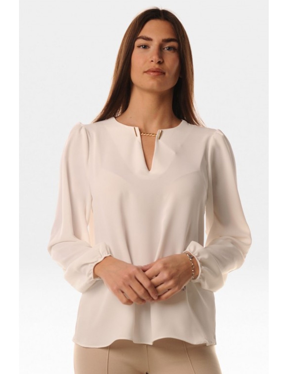 Lokita - blusa catena oro collo 1214 lok203 avorio