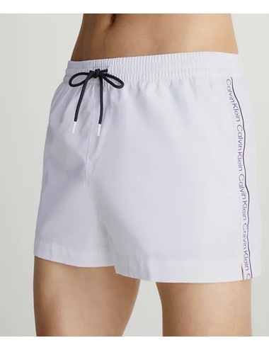 Ck - pantaloncini da bagno con cordoncino corto - logo tape km0km00811-ycd pvh classic white - 11248