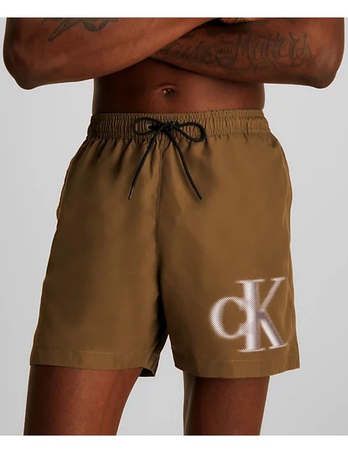 Ck - pantaloncini da bagno con cordoncino medio - ck monogram km0km00800-gxh - 11399