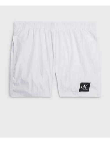 Ck - pantaloncini da bagno con cordoncino medio - ck nylon km0km00819-ycd pvh classic white - 11407