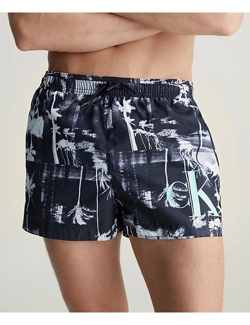 Ck - pantaloncini da bagno con cordoncino corto - ck monogram km0km00968-ogl - 13061