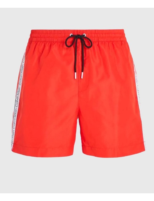 Ck - pantaloncini da bagno con cordoncino medio - logo tape km0km00810-xne cajun red - 11247