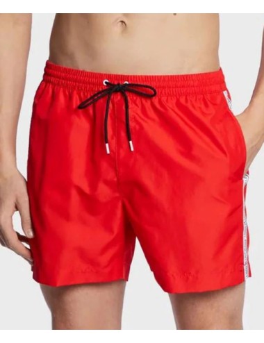 Ck - pantaloncini da bagno con cordoncino medio - logo tape km0km00810-xne cajun red - 11247