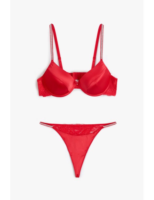 Admas - completo push-up e perizoma con pizzo 44598 rosso - 14034